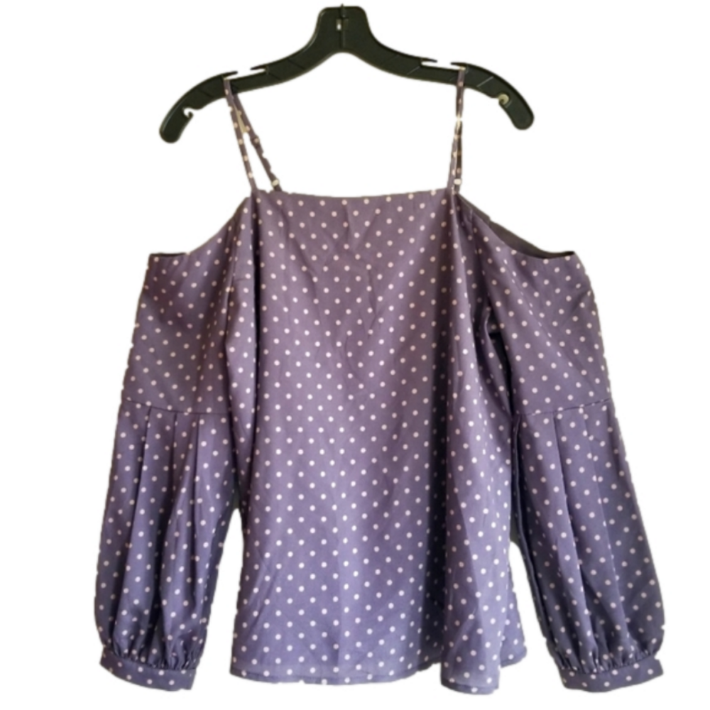 J.O.A. Los Angeles Cold Shoulder Blouse Polka Dot Mauve Top Size Medium